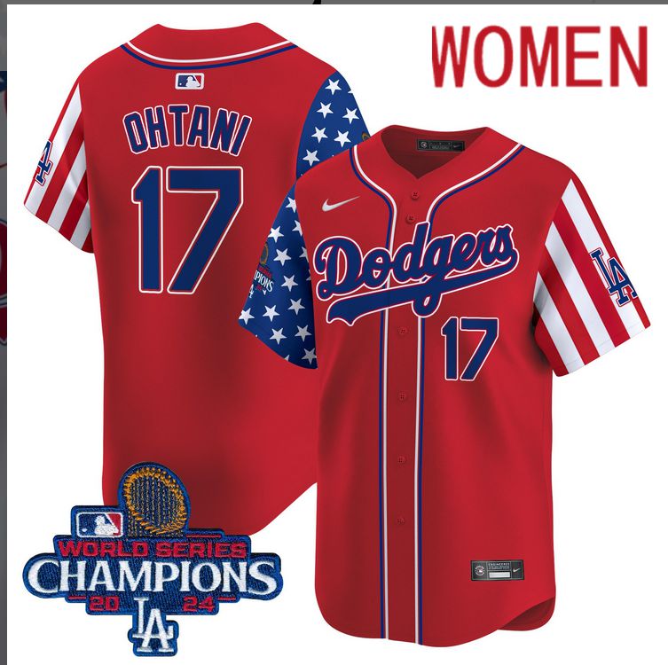 Women MLB Los Angeles Dodgers 17 Ohtani American Style red 2024 World Series Champions Limited Jersey